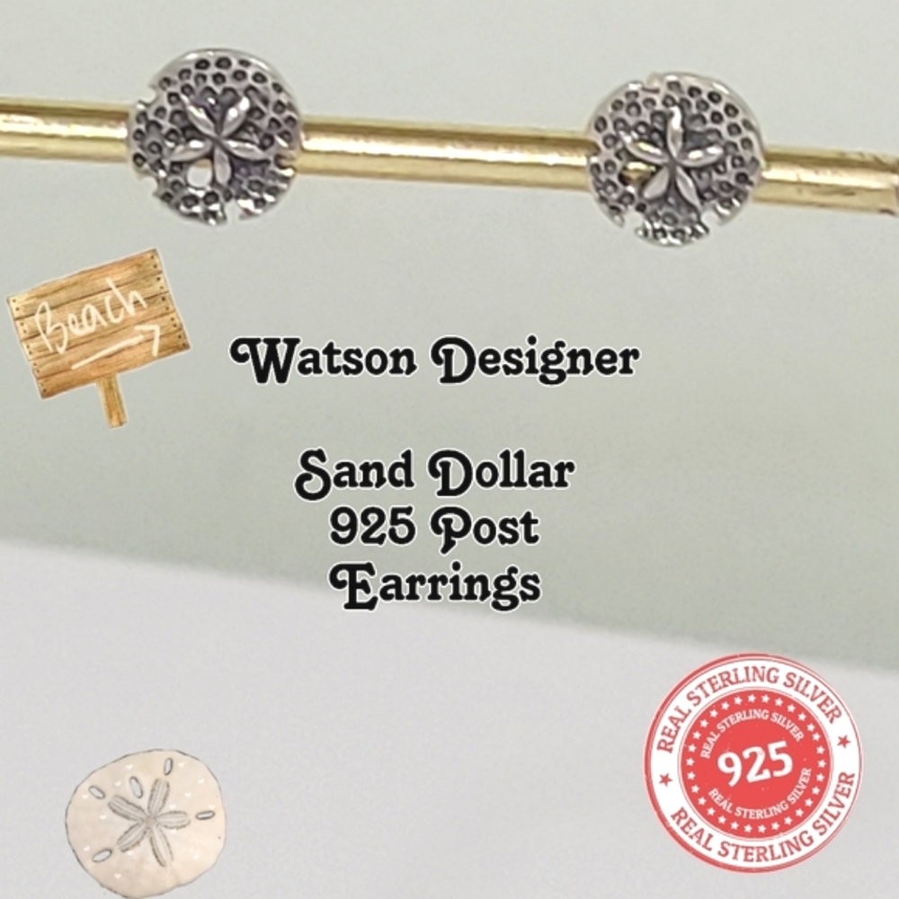 935 Sterling Silver -Sand Dollar Sea Shell🏖 WTS WATSON  Stud Earrings